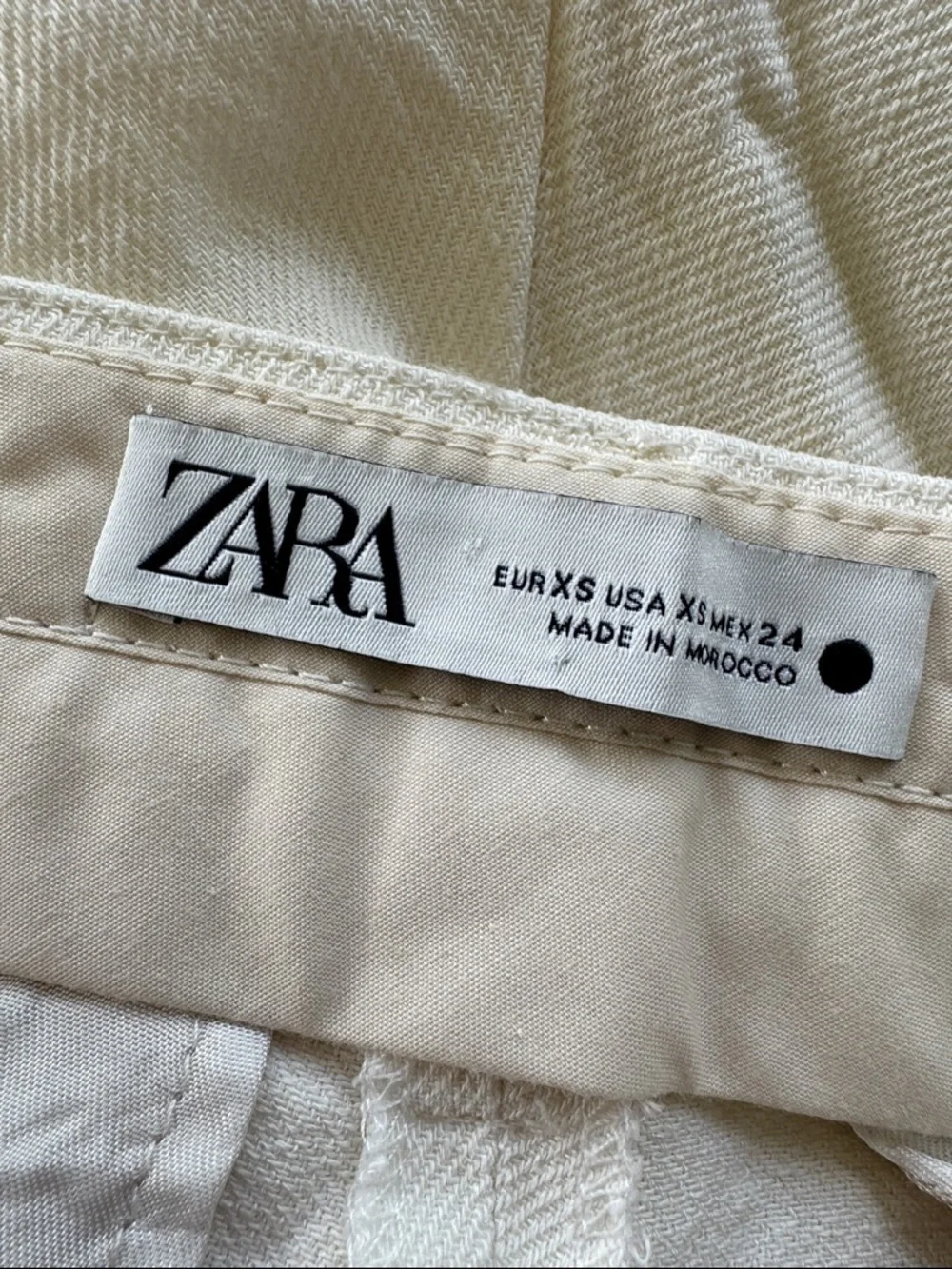 ZARA white high rise pleated wide leg linen blend crop pants size XS